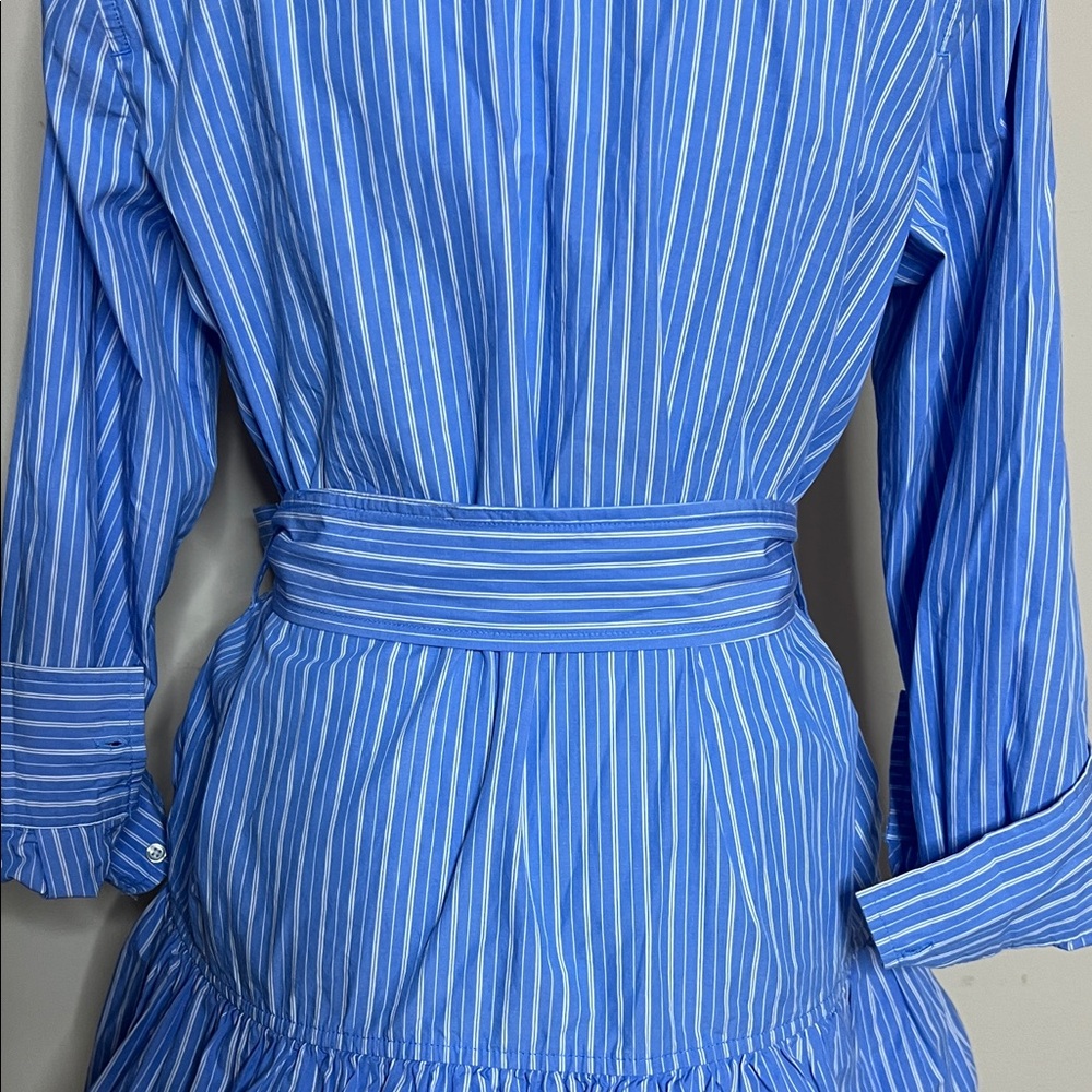 👔🐬🏳️NWT Elegant Blue Striped Shirt Mini Bubble Dress - Picture 14 of 17